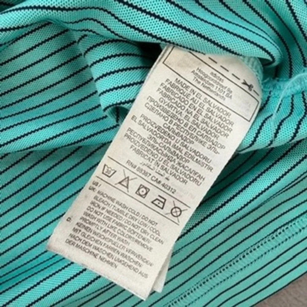 Adidas Golf Polo Shirt Mens Large L Green Striped Short Sleeve Athletic Logo
